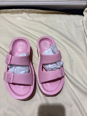 Olivia Miller Pink Double-Buckle EVA Slide Sandals